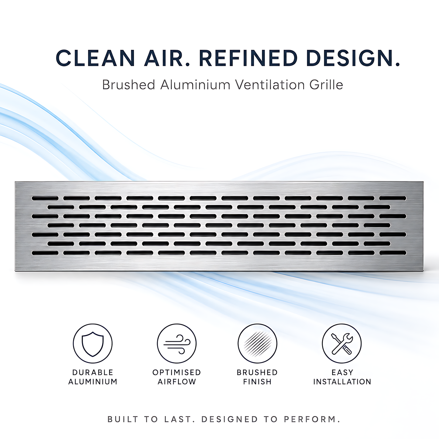 Rectangular Metal Ventilation Grille 460 x 65mm - Brushed Aluminium Colour - Air Vent Cover,  485 x 80mm Overall, 15mm Flange