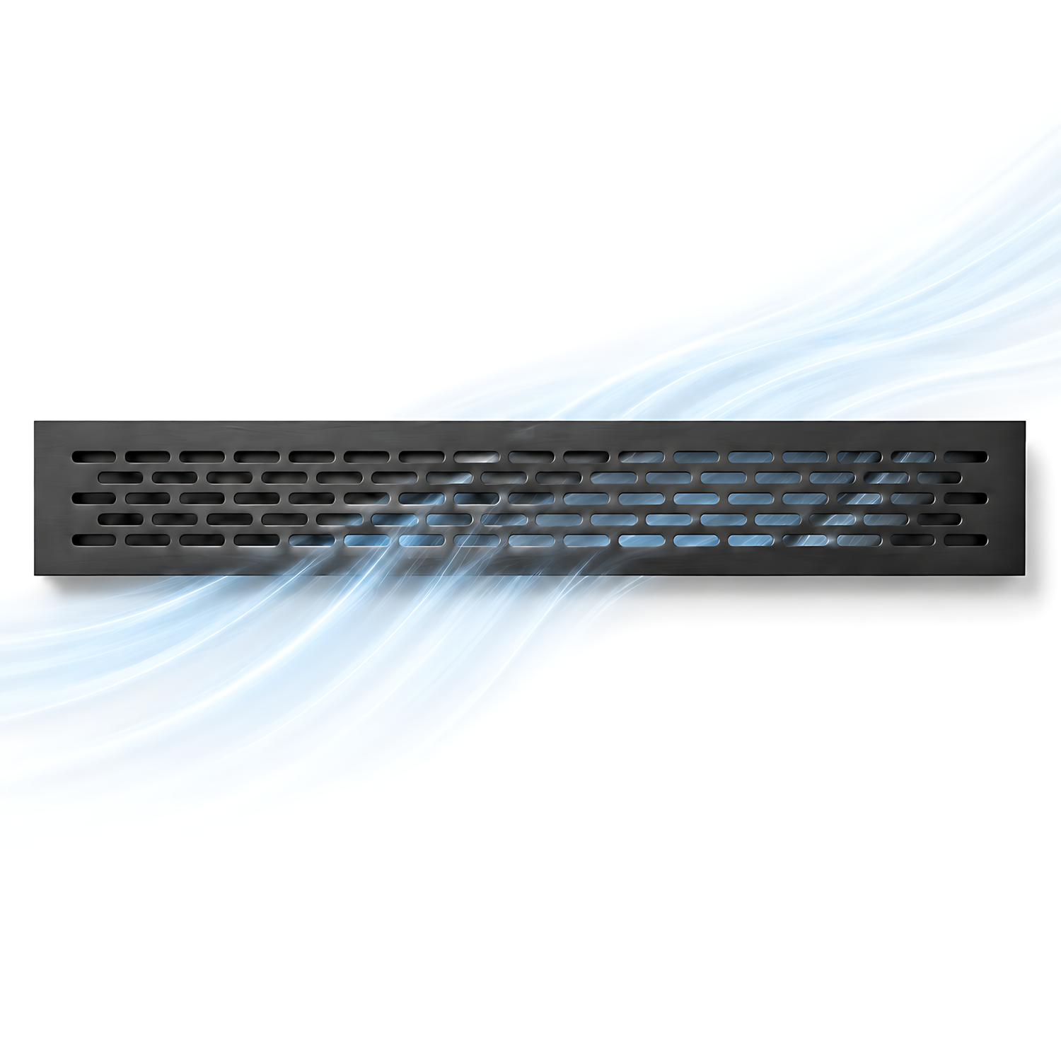 Rectangular Metal Ventilation Grille 460 x 65mm - Black Matt Colour - Air Vent Cover,  485 x 80mm Overall, 15mm Flange