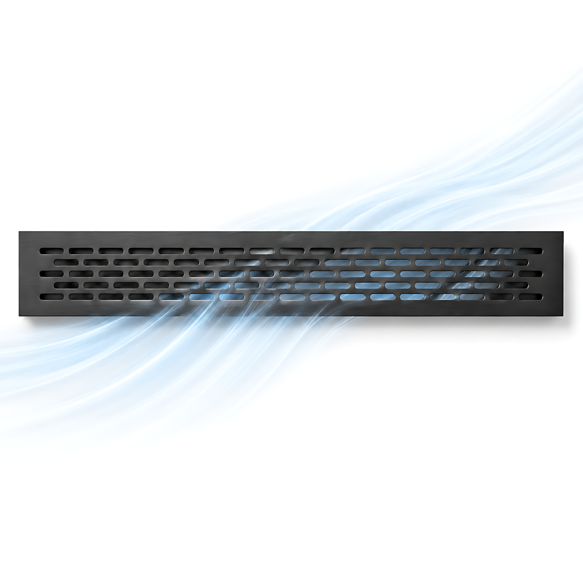 Rectangular Metal Ventilation Grille 460 x 65mm - Black Matt Colour - Air Vent Cover,  485 x 80mm Overall, 15mm Flange