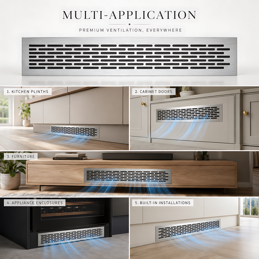 Rectangular Metal Ventilation Grille 460 x 65mm - Brushed Aluminium Colour - Air Vent Cover,  485 x 80mm Overall, 15mm Flange