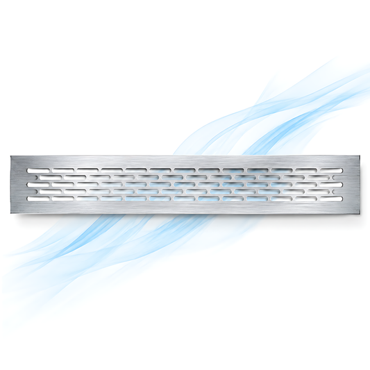 Rectangular Metal Ventilation Grille 460 x 65mm - Brushed Aluminium Colour - Air Vent Cover,  485 x 80mm Overall, 15mm Flange