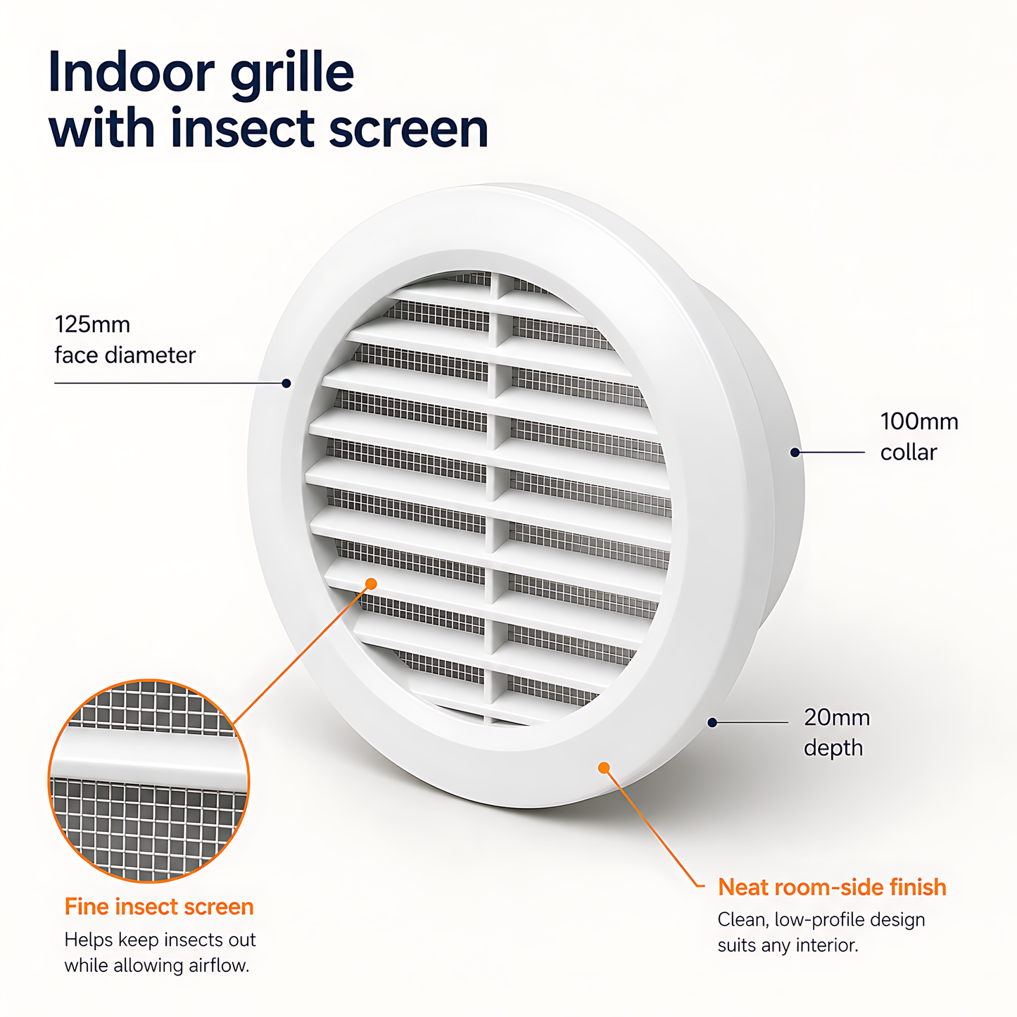 100mm 4 Inch Wall Vent Kit with 500mm Duct, Grille and Backdraught Cowl for Bathrooms, Kitchens, Toilets and Utility Rooms