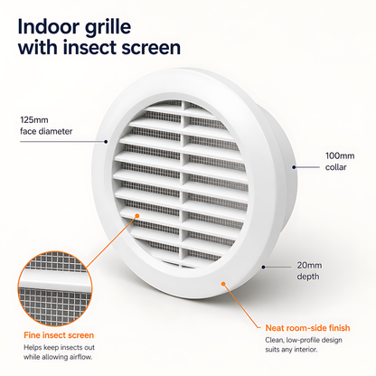 100mm 4 Inch Wall Vent Kit with 500mm Duct, Grille and Backdraught Cowl for Bathrooms, Kitchens, Toilets and Utility Rooms