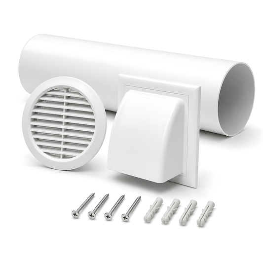 100mm 4 Inch Wall Vent Kit with 500mm Duct, Grille and Backdraught Cowl for Bathrooms, Kitchens, Toilets and Utility Rooms