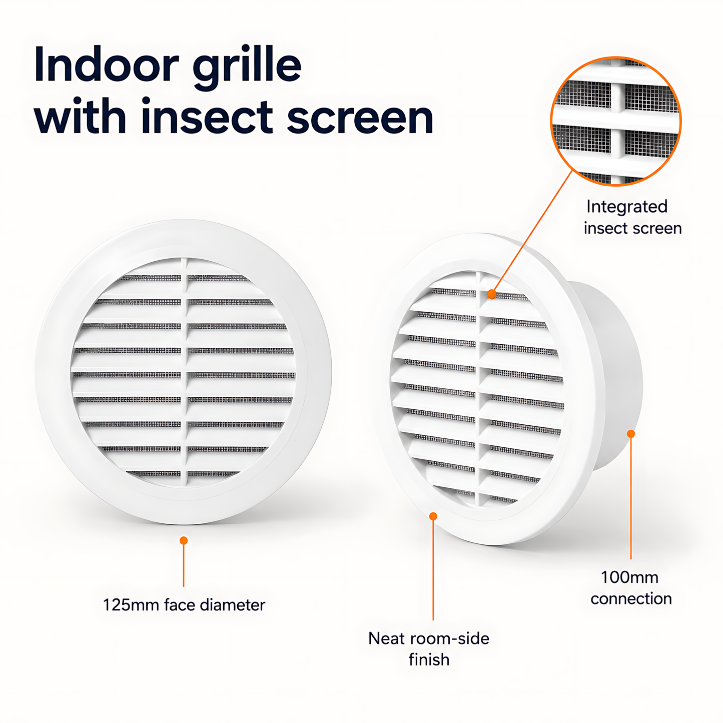 100mm Wall Vent Kit with 500mm Duct, Grille & Black Backdraught Cowl for Bathrooms, Kitchens, Toilets, Cloakrooms & Utility Rooms