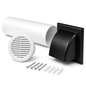 100mm Wall Vent Kit with 500mm Duct, Grille & Black Backdraught Cowl for Bathrooms, Kitchens, Toilets, Cloakrooms & Utility Rooms