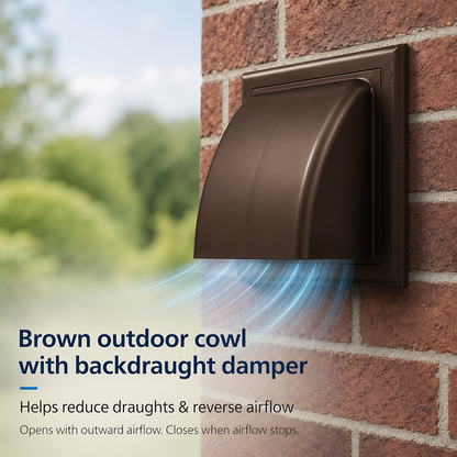 100mm Wall Vent Kit with 500mm Duct, Grille & Brown Backdraught Cowl for Bathrooms, Kitchens, Toilets, Cloakrooms & Utility Rooms