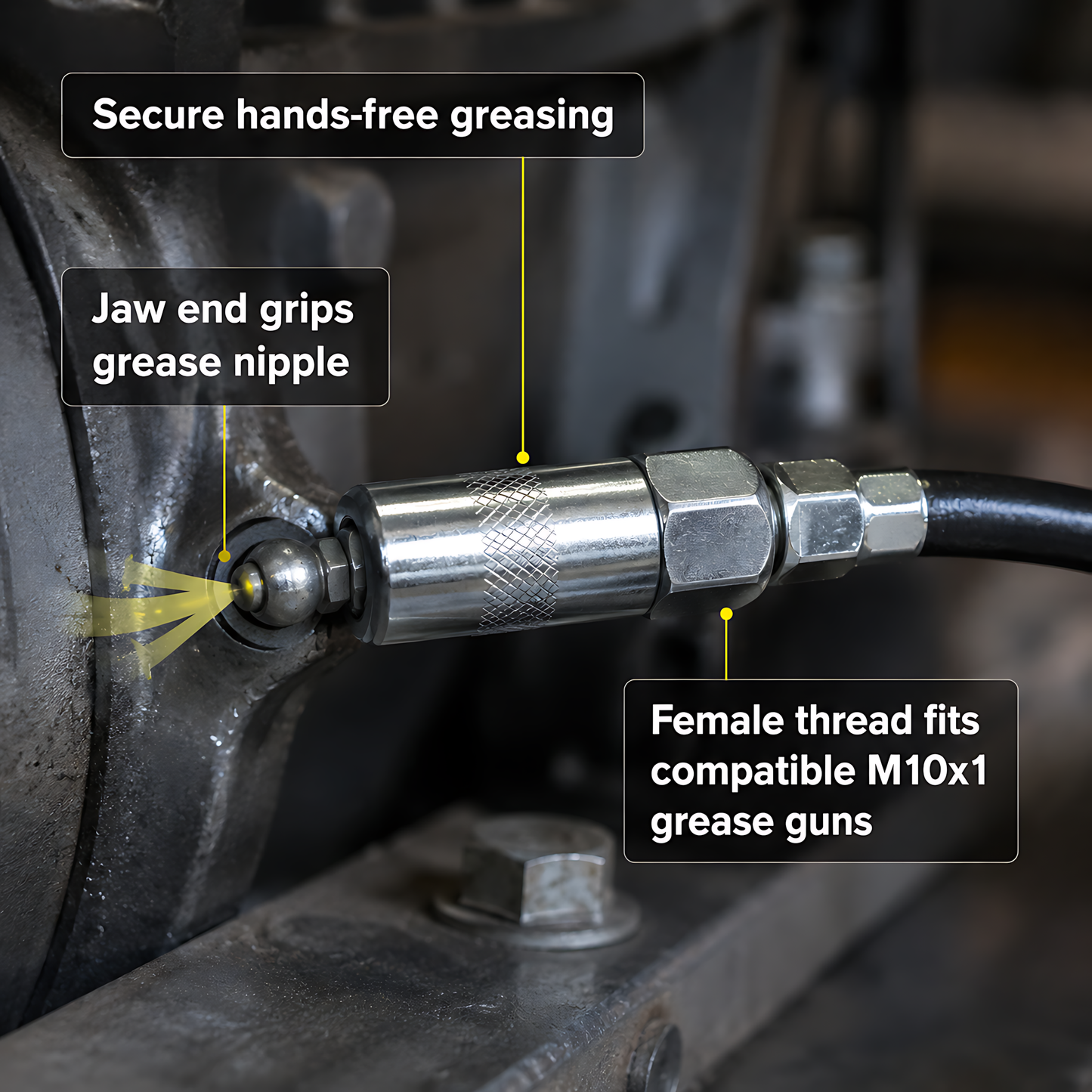 2 x Steel 4-Jaw Grease Gun Couplers Tips M10x1 for Hydraulic Grease Nipples for Cars, Tractors, Excavators, Agricultural Machinery