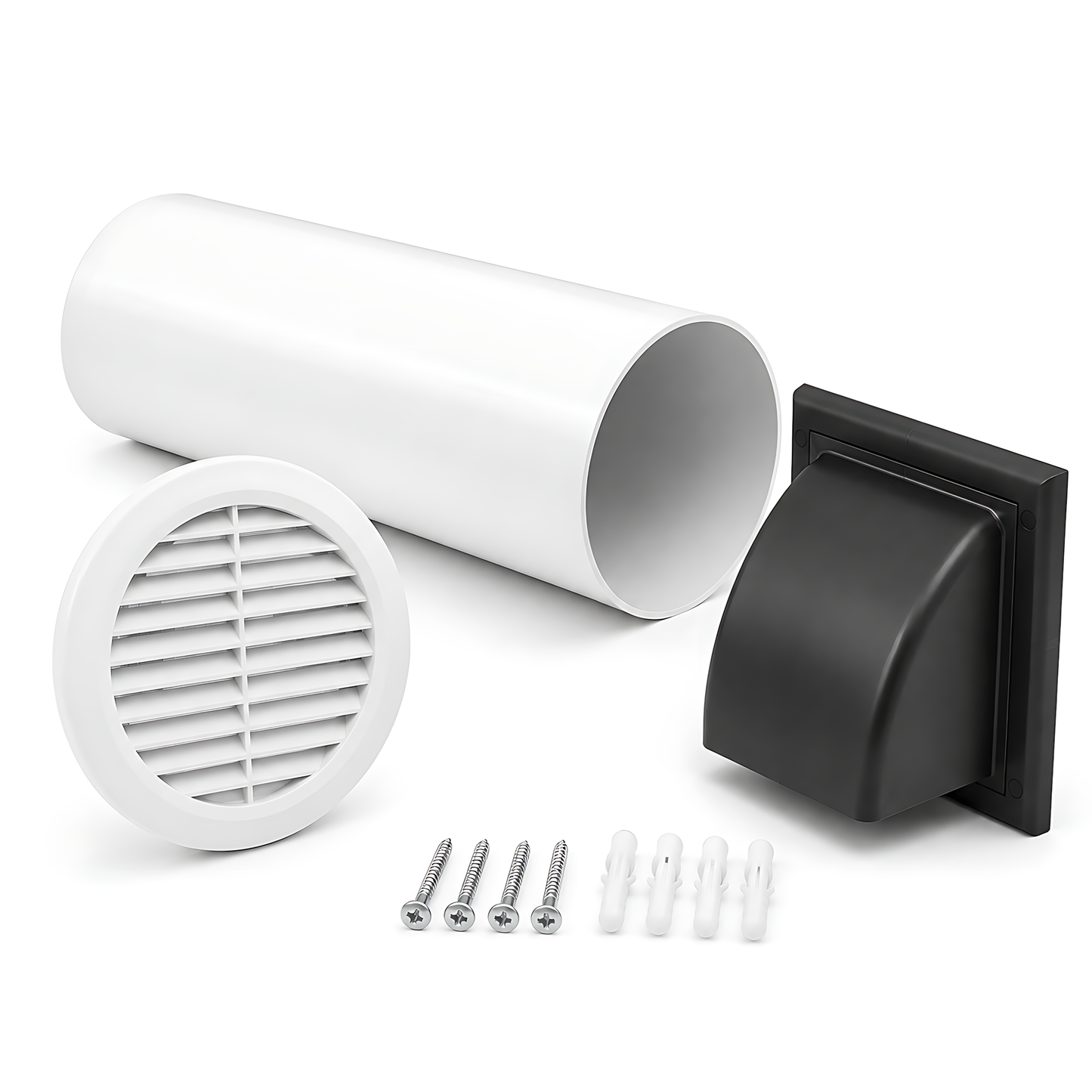 100mm 4 Inch Wall Vent Kit, 500mm Duct, Grille, Graphite Backdraught Cowl for Bathrooms, Kitchens, Toilets & Utility Rooms