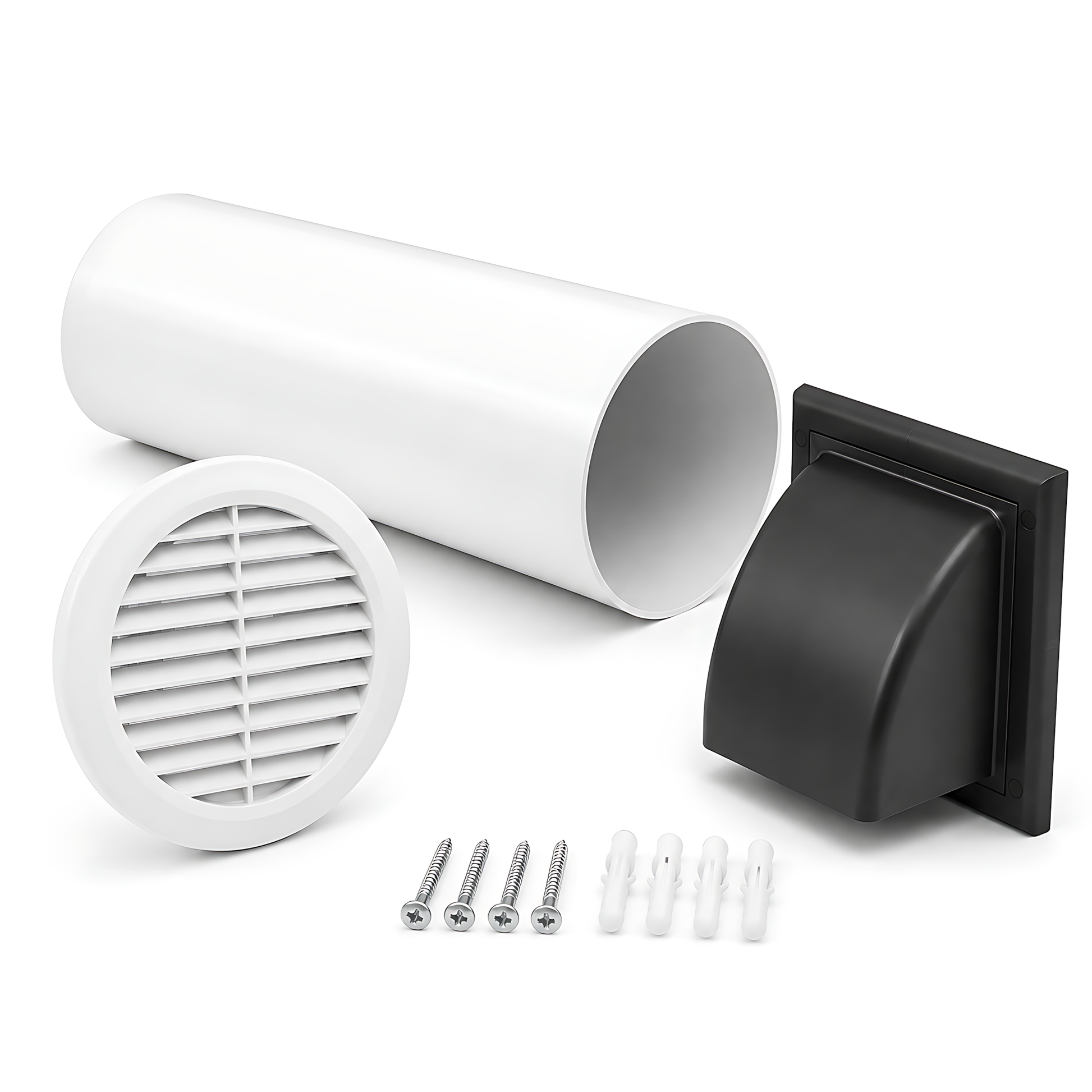 100mm 4 Inch Wall Vent Kit, 500mm Duct, Grille, Graphite Backdraught Cowl for Bathrooms, Kitchens, Toilets & Utility Rooms