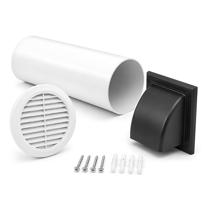 100mm 4 Inch Wall Vent Kit, 500mm Duct, Grille, Graphite Backdraught Cowl for Bathrooms, Kitchens, Toilets & Utility Rooms