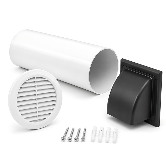 100mm 4 Inch Wall Vent Kit, 500mm Duct, Grille, Graphite Backdraught Cowl for Bathrooms, Kitchens, Toilets & Utility Rooms