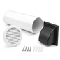100mm 4 Inch Wall Vent Kit, 500mm Duct, Grille, Graphite Backdraught Cowl for Bathrooms, Kitchens, Toilets & Utility Rooms