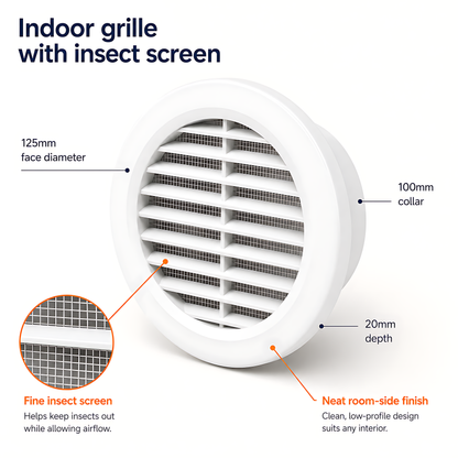 100mm 4 Inch Wall Vent Kit, 500mm Duct, Grille, Graphite Backdraught Cowl for Bathrooms, Kitchens, Toilets & Utility Rooms