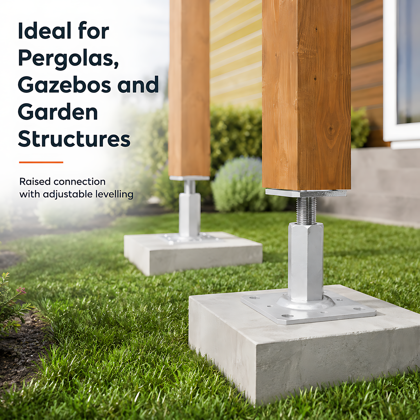 110-150mm Steel Adjustable Timber Post Base 80mm for Decking, Gazebos, Fences, Pergolas, Carports, Canopies, Garden Structures