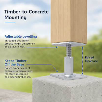 4 x 110-150mm Steel Adjustable Timber Post Base 80mm for Decking, Gazebos, Fences, Pergolas, Carports, Canopies, Garden Structures