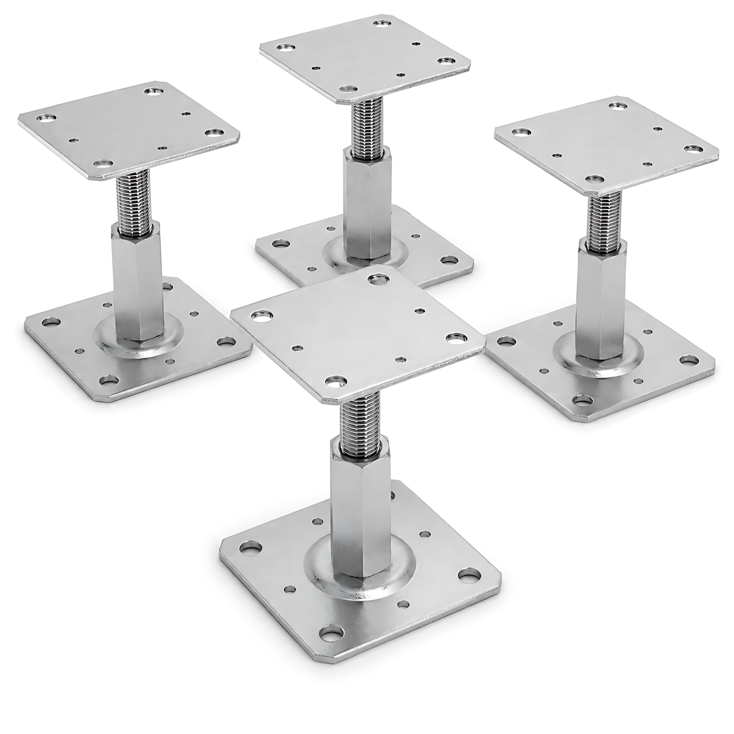 4x 110-150mm Steel Adjustable Timber Post Base 110mm for Decking, Gazebos, Fences, Pergolas, Carports, Canopies, Garden Structures