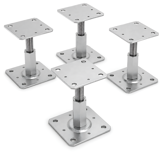 4x 110-150mm Steel Adjustable Timber Post Base 110mm for Decking, Gazebos, Fences, Pergolas, Carports, Canopies, Garden Structures