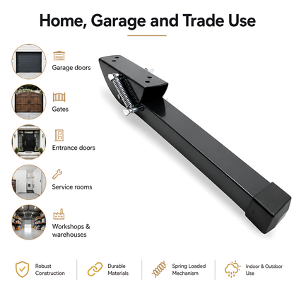 Kick Down Door Stop 47cm Black Spring Stay for Garage Doors and Gates, Entrance, Service Doors - Steel Spring Mechanism, Anti-Slip
