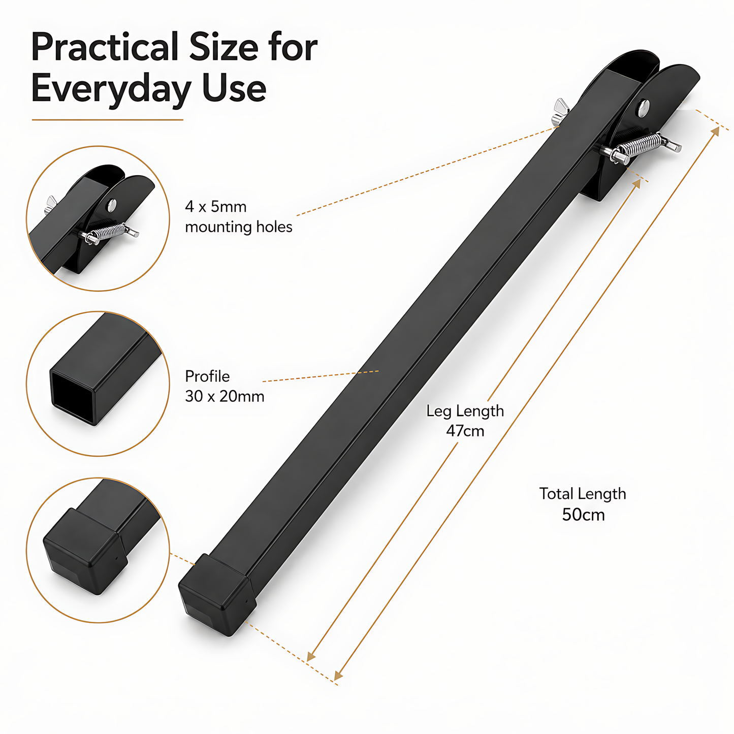Kick Down Door Stop 47cm Black Spring Stay for Garage Doors and Gates, Entrance, Service Doors - Steel Spring Mechanism, Anti-Slip