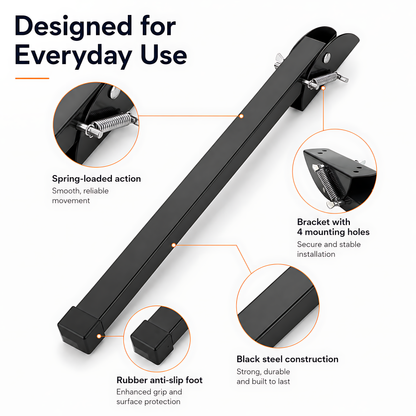 Kick Down Door Stop 47cm Black Spring Stay for Garage Doors and Gates, Entrance, Service Doors - Steel Spring Mechanism, Anti-Slip