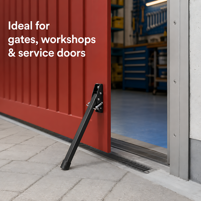 Kick Down Door Stop 47cm Black Spring Stay for Garage Doors and Gates, Entrance, Service Doors - Steel Spring Mechanism, Anti-Slip