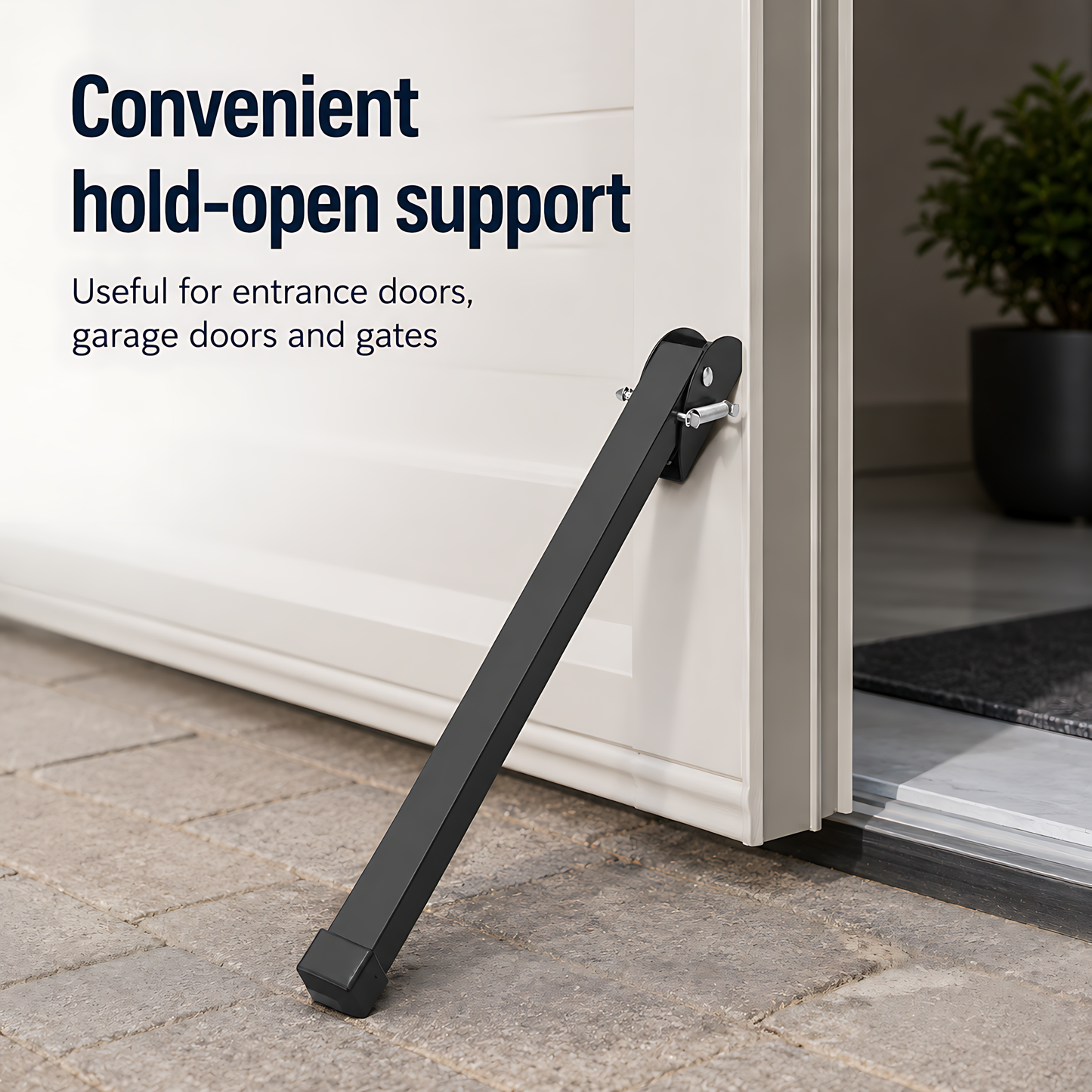 Kick Down Door Stop 47cm Black Spring Stay for Garage Doors and Gates, Entrance, Service Doors - Steel Spring Mechanism, Anti-Slip