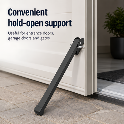 Kick Down Door Stop 47cm Black Spring Stay for Garage Doors and Gates, Entrance, Service Doors - Steel Spring Mechanism, Anti-Slip