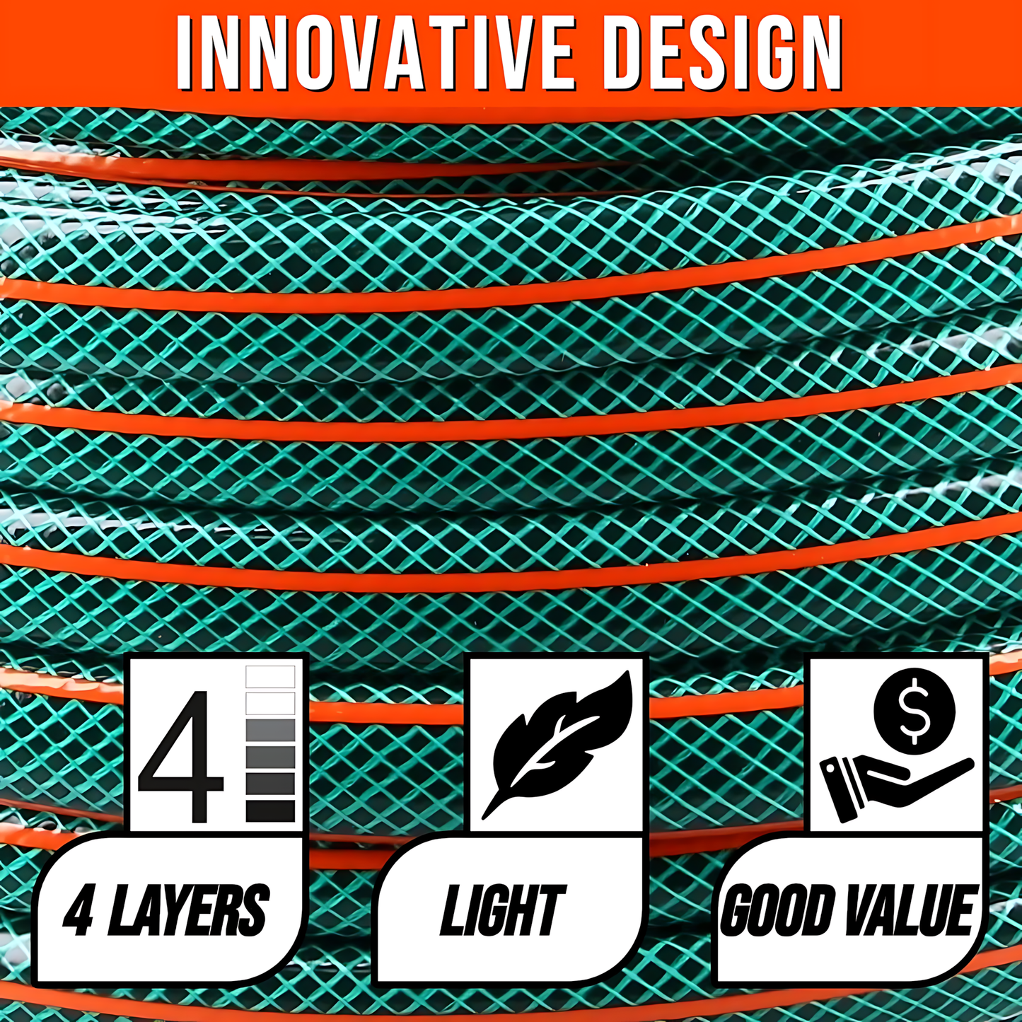15m / 49ft Garden Hose Pipe - 1/2" 4-Layer PVC Hosepipe - Economy Outdoor Green Watering Tube