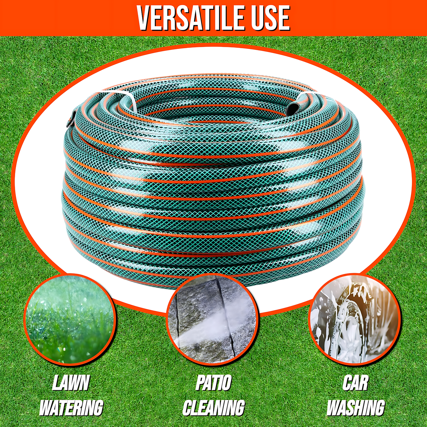 15m / 49ft Garden Hose Pipe - 1/2" 4-Layer PVC Hosepipe - Economy Outdoor Green Watering Tube
