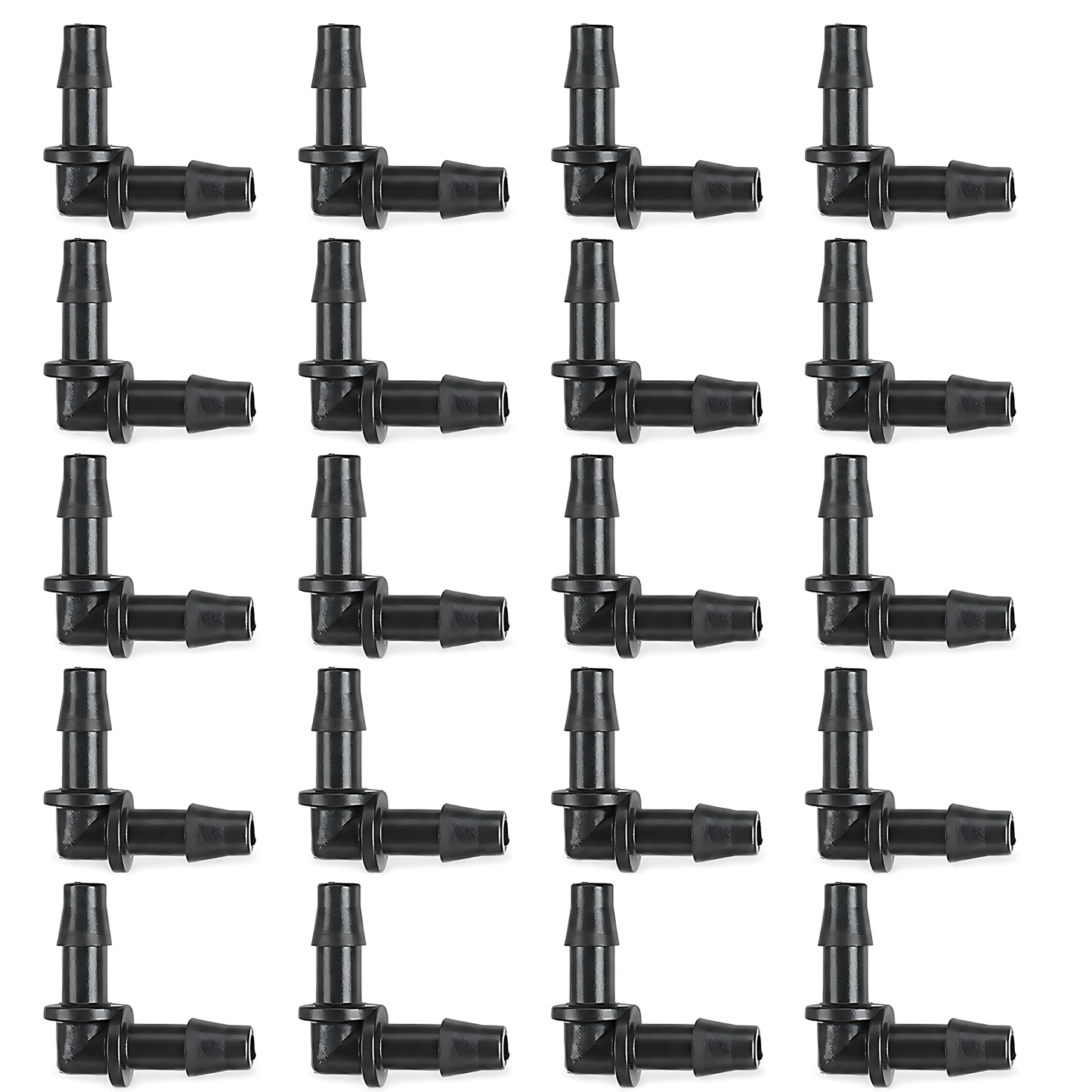 4mm Elbow Micro Irrigation Fittings - Pack of 20 Barbed Right-Angle Connectors for Drip Line, Micro Tube, Pots, Greenhouse