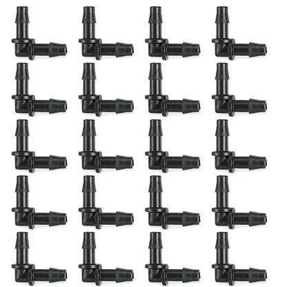 4mm Elbow Micro Irrigation Fittings - Pack of 20 Barbed Right-Angle Connectors for Drip Line, Micro Tube, Pots, Greenhouse