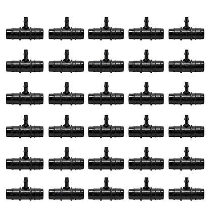 Reducing Tee Fittings 13mm to 4mm - Pack of 25 Irrigation Barbed Connectors for Drip Line, Micro Tube, Garden Watering, Greenhouse