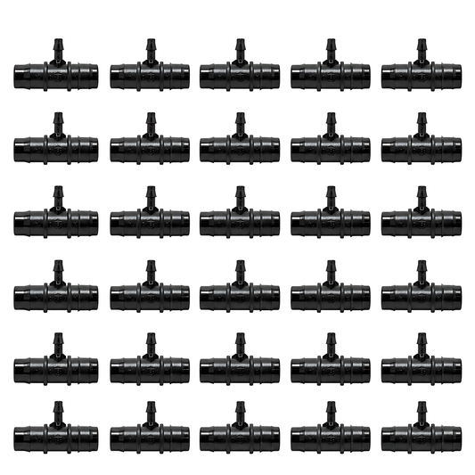 Reducing Tee Fittings 13mm to 4mm - Pack of 25 Irrigation Barbed Connectors for Drip Line, Micro Tube, Garden Watering, Greenhouse