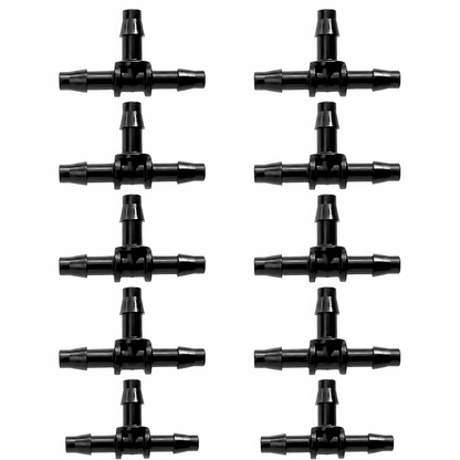 4mm Tee Micro Irrigation Fittings - Pack of 10 Barbed T Connectors for Drip Line, Micro Tube, Pots, Greenhouse, Raised Beds