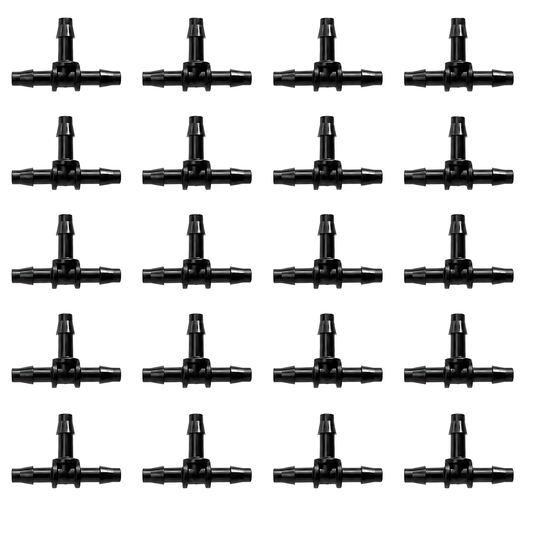 4mm Tee Micro Irrigation Fittings - Pack of 20 Barbed T Connectors for Drip Line, Micro Tube, Pots, Greenhouse, Raised Beds