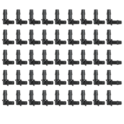 4mm Elbow Micro Irrigation Fittings - Pack of 50 Barbed Right-Angle Connectors for Drip Line, Micro Tube, Pots, Greenhouse