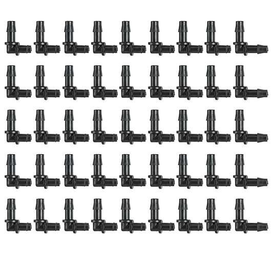 4mm Elbow Micro Irrigation Fittings - Pack of 50 Barbed Right-Angle Connectors for Drip Line, Micro Tube, Pots, Greenhouse