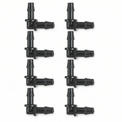 4mm Elbow Micro Irrigation Fittings - Pack of 10 Barbed Right-Angle Connectors for Drip Line, Micro Tube, Pots, Greenhouse