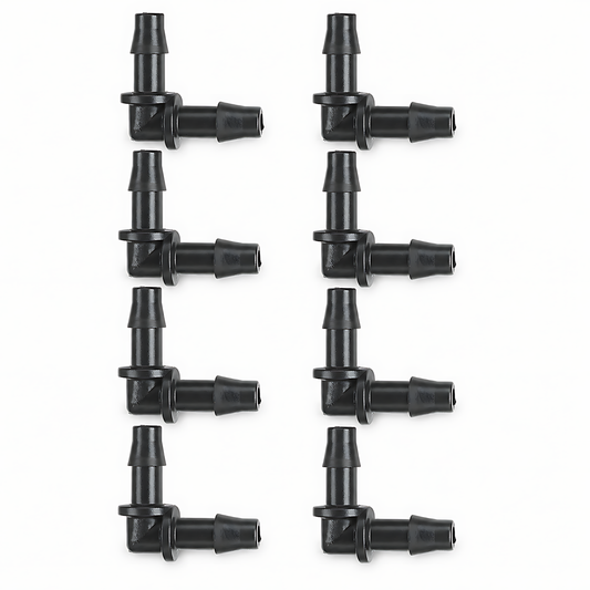 4mm Elbow Micro Irrigation Fittings - Pack of 10 Barbed Right-Angle Connectors for Drip Line, Micro Tube, Pots, Greenhouse