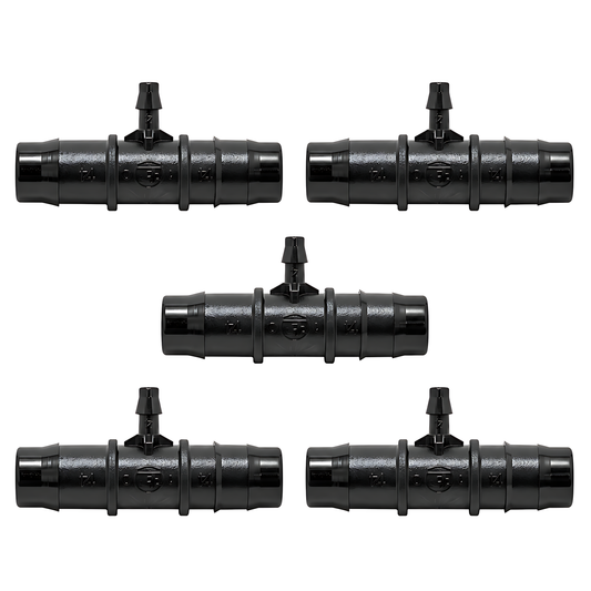 Reducing Tee Fittings 13mm to 4mm - Pack of 5 Irrigation Barbed Connectors for Drip Line, Micro Tube, Garden Watering, Greenhouse