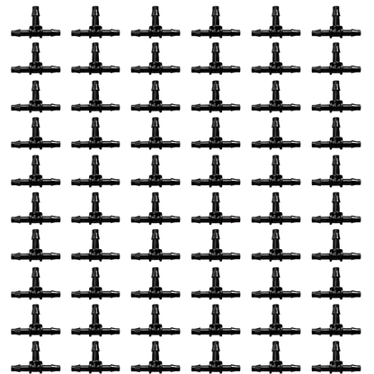 4mm Tee Micro Irrigation Fittings - Pack of 50 Barbed T Connectors for Drip Line, Micro Tube, Pots, Greenhouse, Raised Beds