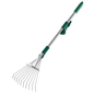Mini Garden Leaf Rake, Adjustable 11-30cm Head, 53.5-73cm Total Length for Leaves, Borders, Flower Beds and Tight Spaces
