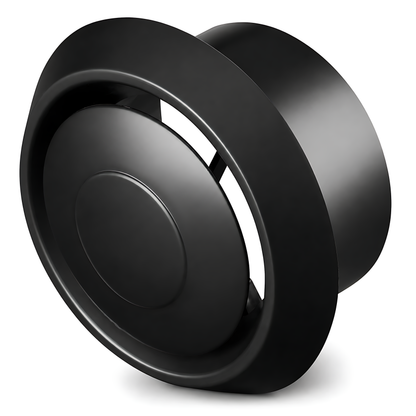 Round Ceiling Air Vent Diffuser 100mm with Adjustable Airflow Plate, Black - 150mm Face Diameter, 60mm Depth, PS Construction