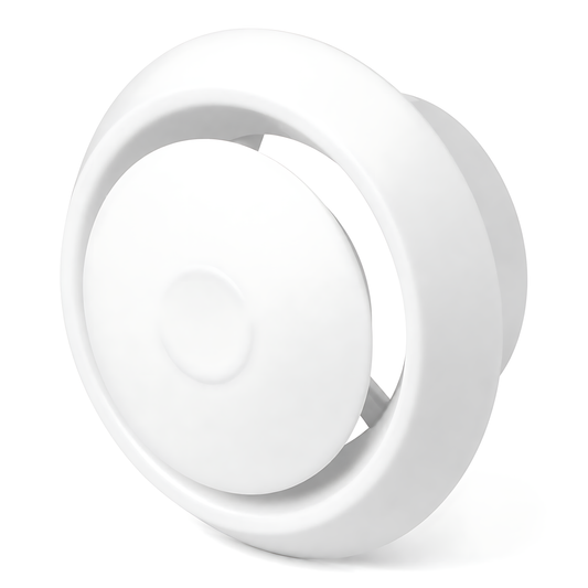 Round Ceiling Air Vent Diffuser 100mm with Adjustable Airflow Plate, White - 150mm Face Diameter, 60mm Depth, PS Construction