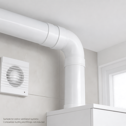 Rigid Round Ventilation Duct Elbow 100mm, 90 Degree Bend for Extractor Fans - 100mm Connection Diameter, 90 Degree Airflow Change