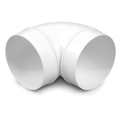 Rigid Round Ventilation Duct Elbow 100mm, 90 Degree Bend for Extractor Fans - 100mm Connection Diameter, 90 Degree Airflow Change