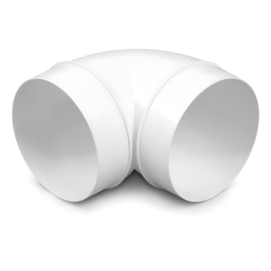 Rigid Round Ventilation Duct Elbow 100mm, 90 Degree Bend for Extractor Fans - 100mm Connection Diameter, 90 Degree Airflow Change