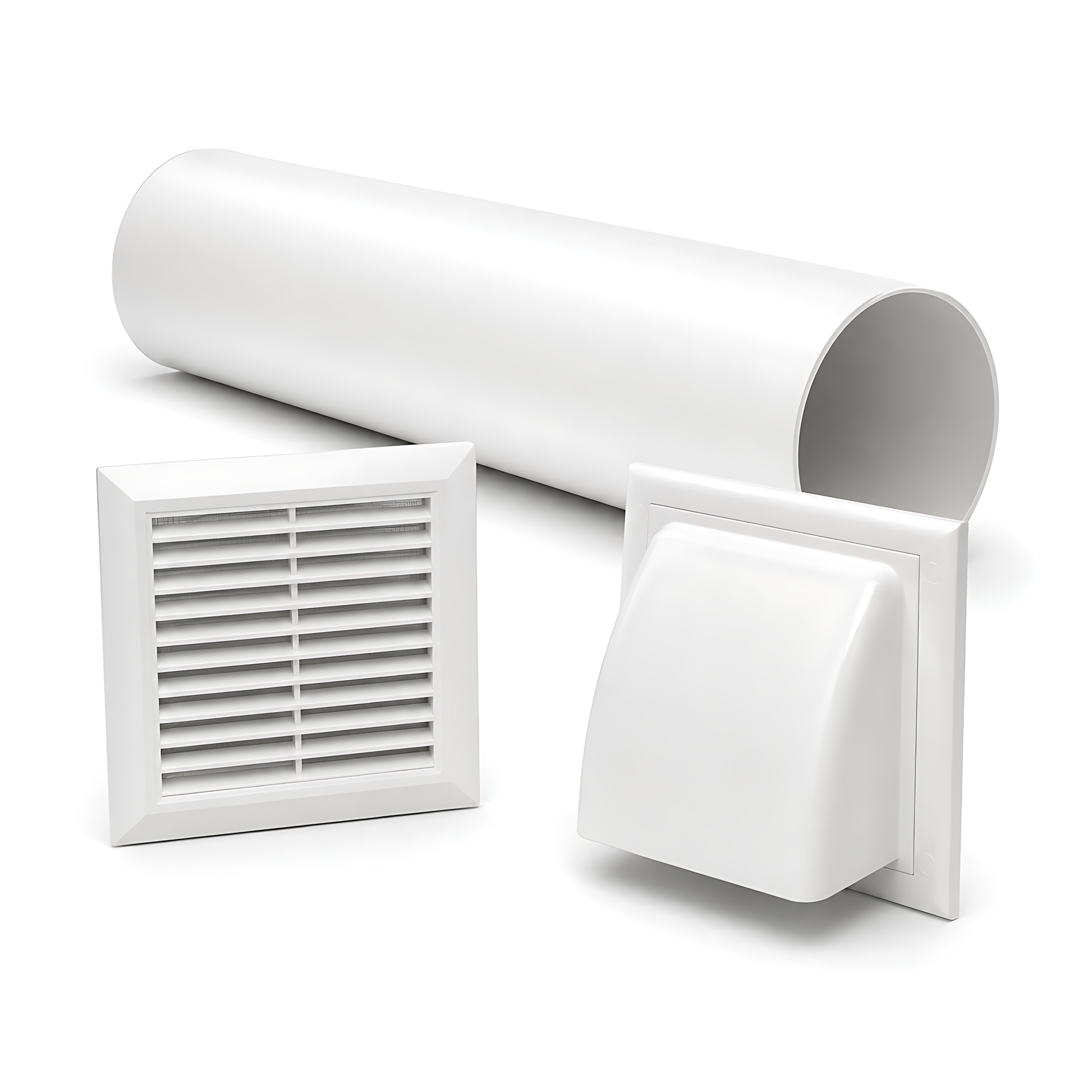 100mm Through-Wall Ventilation Kit with 500mm Duct and Vent Covers, White for Bathrooms, Kitchens, Toilets and Utility Rooms