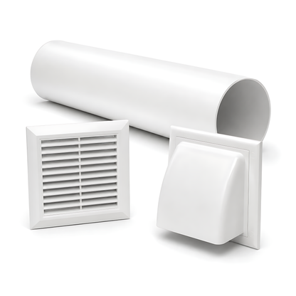 100mm Through-Wall Ventilation Kit with 500mm Duct and Vent Covers, White for Bathrooms, Kitchens, Toilets and Utility Rooms